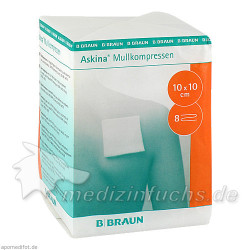 ASKINA MULLKOMPRESSEN 10X10CM UNSTERIL 8 FACH, 100 ST – PZN 6874533