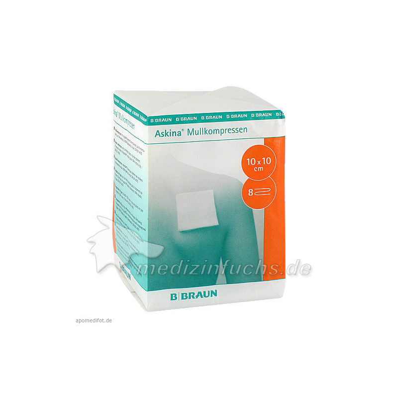 ASKINA MULLKOMPRESSEN 10X10CM UNSTERIL 8 FACH, 100 ST – PZN 6874533