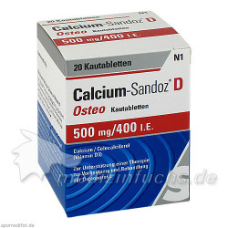 CALCIUM SANDOZ D Osteo 500 mg/400 I.E. Kautabl., 20 ST – PZN 2227771