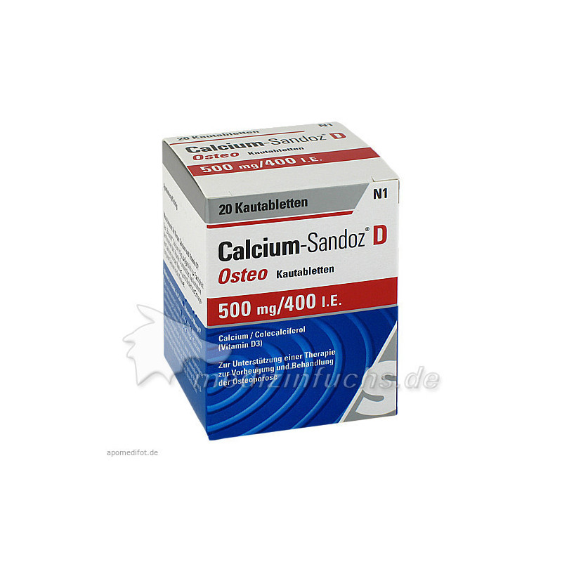 CALCIUM SANDOZ D Osteo 500 mg/400 I.E. Kautabl., 20 ST – PZN 2227771