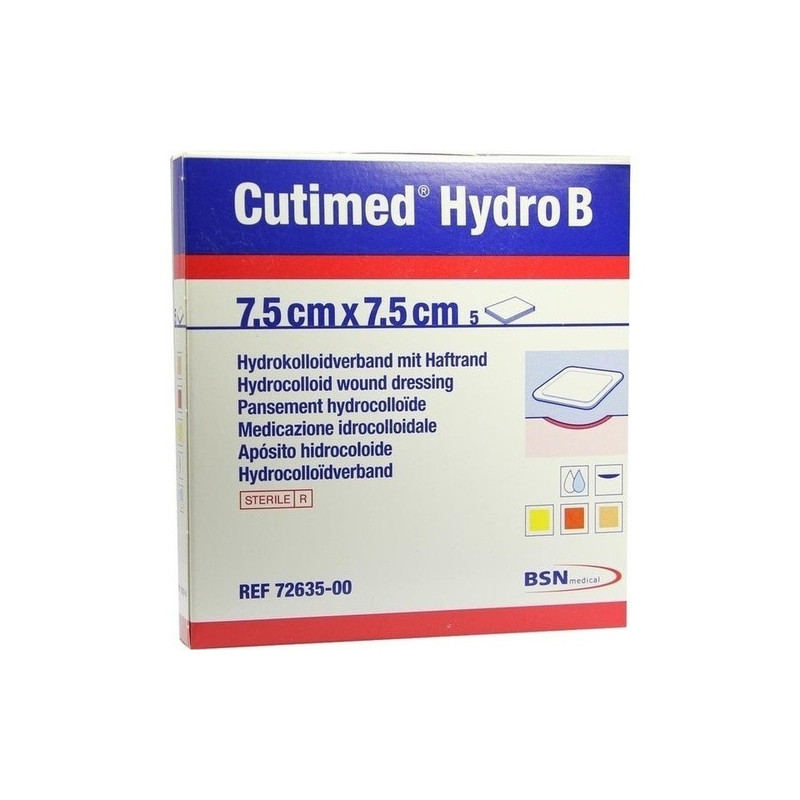 Cutimed Hydro B 7.5x7.5cm Hydrokoll.Verb.m.Haftr, 5 ST – PZN 1021398