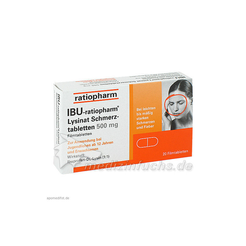 IBU-ratiopharm Lysinat Schmerztabletten 500mg, 20 ST – PZN 1224115