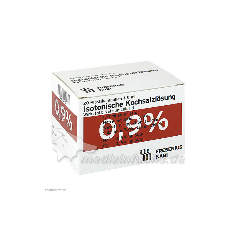 Isotonische Kochsalzlösung 0.9% (Plastikampulle), 20X5 ML – PZN 2001067